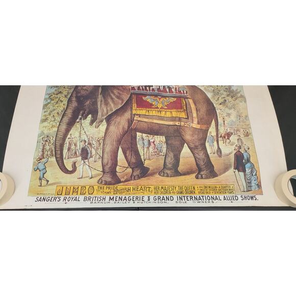 Vtg P.T. Barnum - Jumbo the Elephant - Circus Poster - 36" x 23.5" P-28 128 - Picture 3 of 11